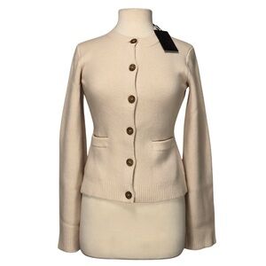 Jenni Kanye Cooper NWT $525 Wool Cashmere Bell Sleeve Cardigan Women XS Beige